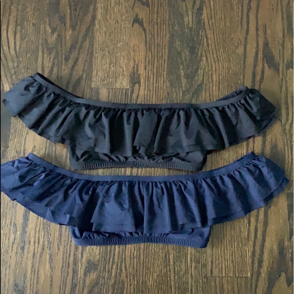 J. Crew 2 Ruffle off shoulder bikini black navy S